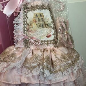 Pink and White Lace Dress with Bow Details